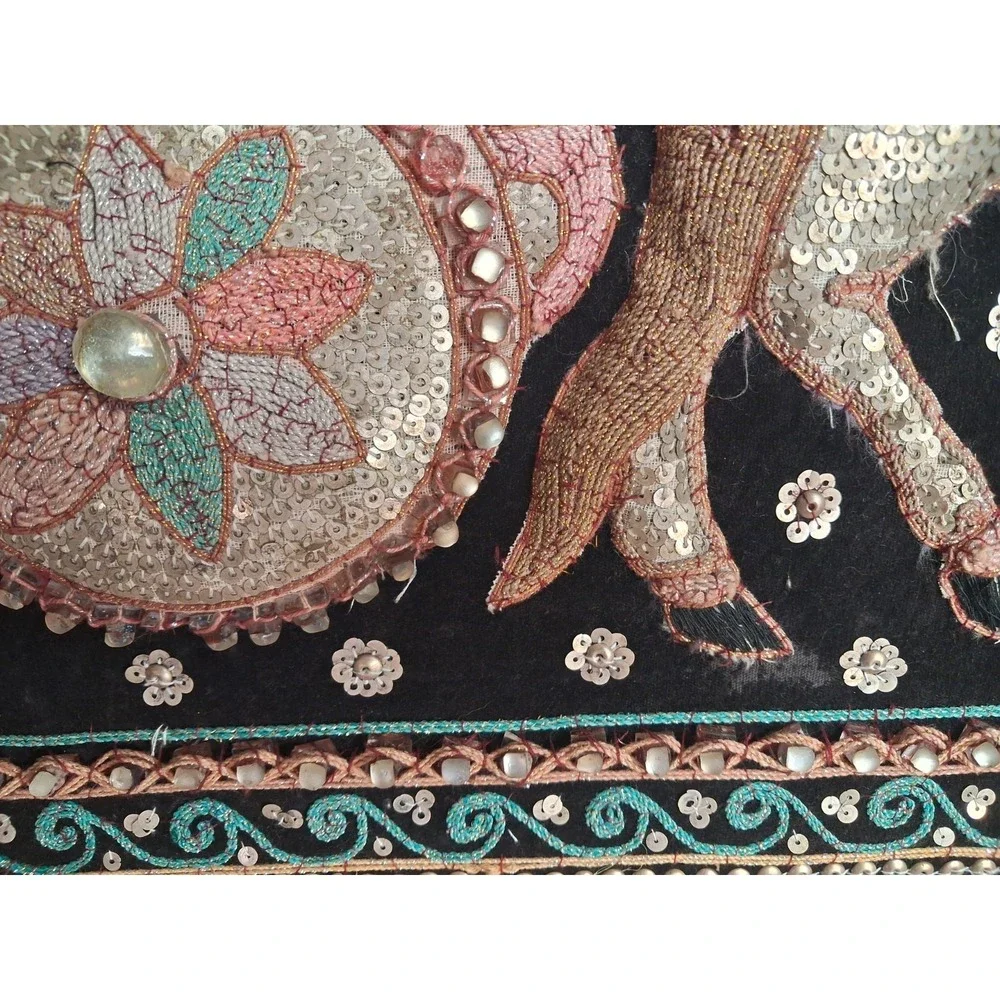 Vintage Thai Burma Myanmar Kalaga Tapestry Ramayana - Koi  Sequins